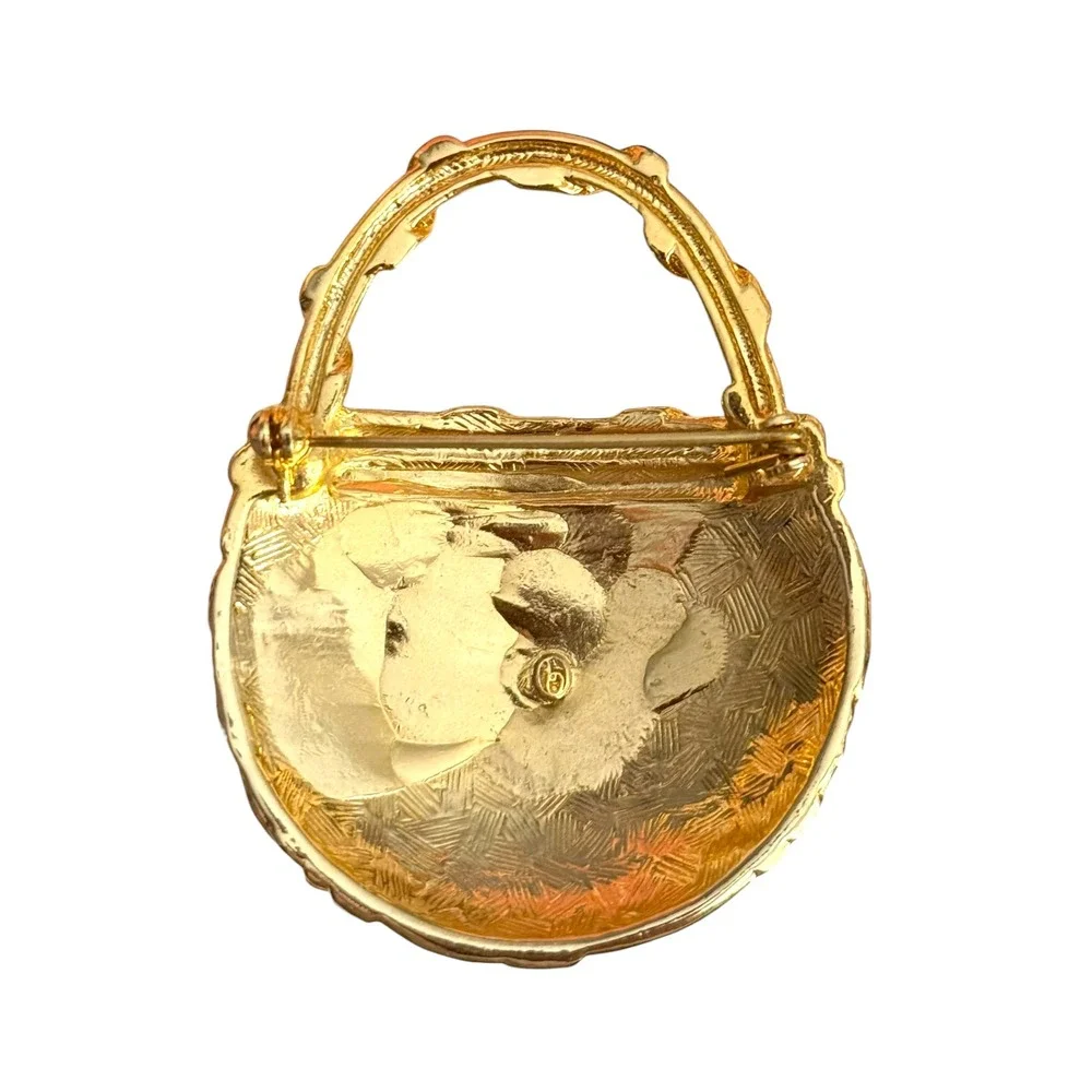 Vintage Basket Purse Brooch‎ Unknown Signed Costume Jewelry